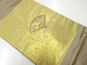 リサイクル　扇に梅笹・桜模様刺繍名古屋帯